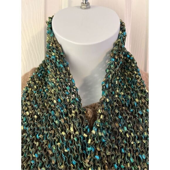 Hand knitted blue and green scarf. 49" long. - Picture 2 of 3